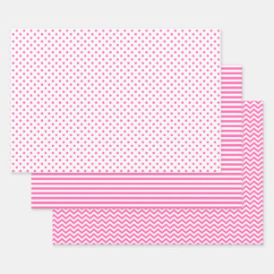 Pink and White Stripes Chevron Polka Dots Wrapping Paper Sheet
