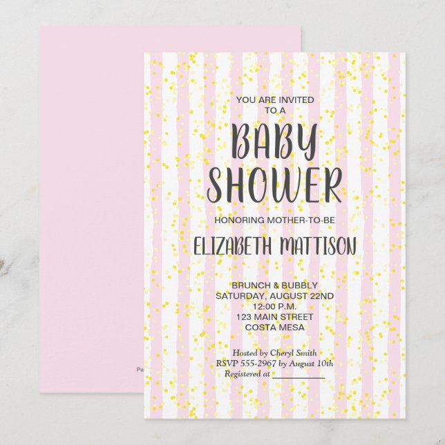 Pink and White Stripes Girl Baby Shower Invitation (Front/Back)