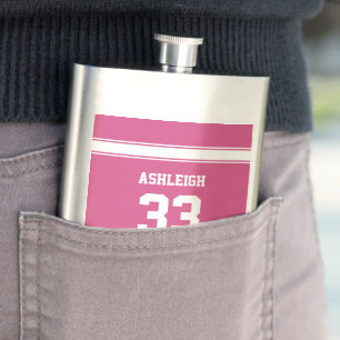 Pink and White Stripes Jersey Soccer Ball Hip Flask