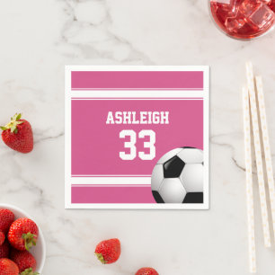 Pink and White Stripes Jersey Soccer Ball Napkin