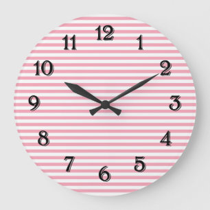Pink and White Stripes Large Clock