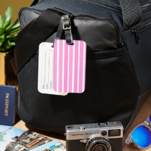 Pink and White Stripes  Luggage Tag