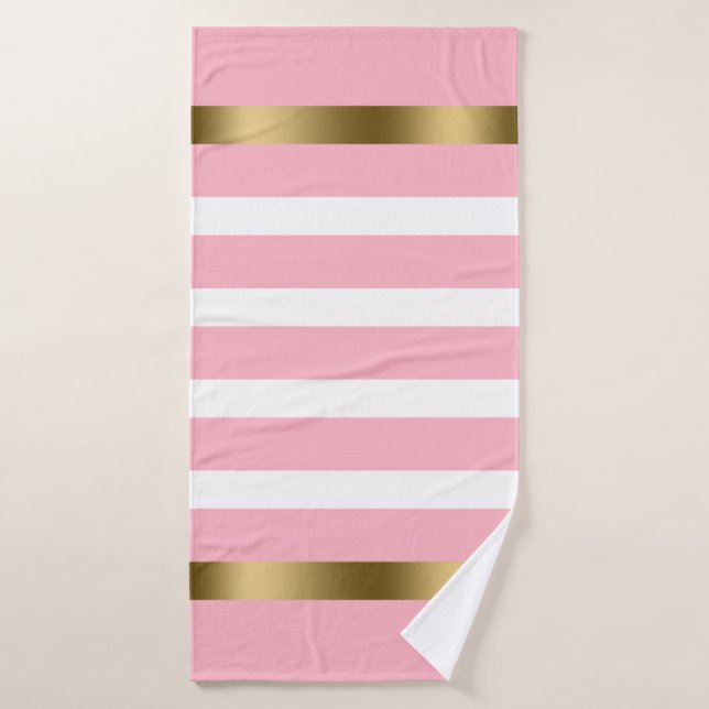 Pink and white stripes pattern gold accents bath towel set (Bath Towel)