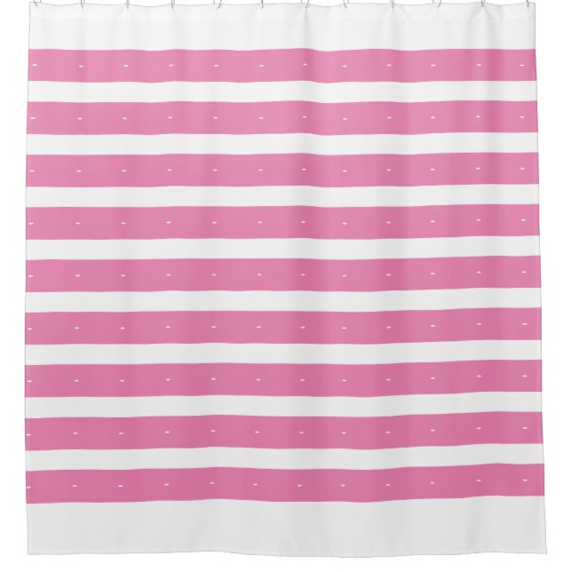 Pink and white stripes shower curtain (Front)