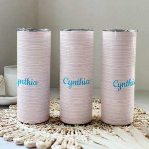 Pink and white stripes squared thermal tumbler
