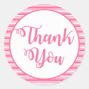Pink And White Stripes Thank You Wedding Party Classic Round Sticker