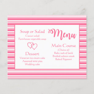 Pink And White Stripes Wedding Menu Party