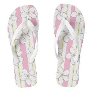 Pink And White Stripes With Flowers Jandals