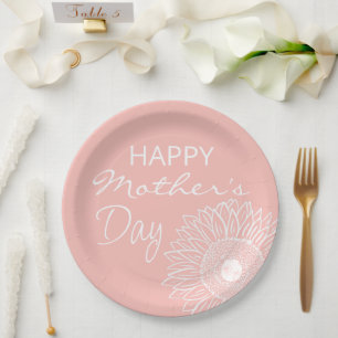 Pink and White Sunflower Sketch  / Mother's Day Paper Plate