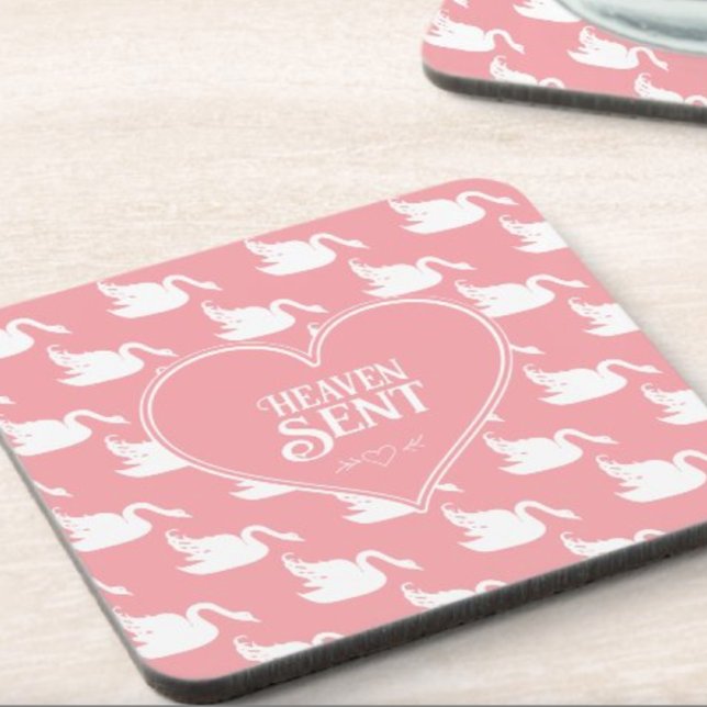 Pink and White Swan Pattern for Baby Shower Coaster (Creator Uploaded)