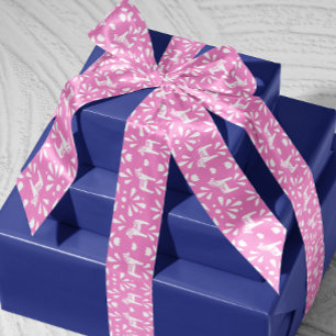 Pink and White Swedish Dala Horse Holiday Gift Satin Ribbon