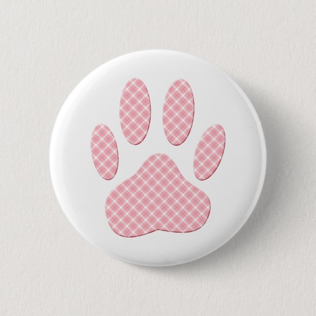 Pink And White Tartan Dog Paw Print 6 Cm Round Badge (Front)