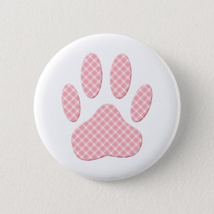 Pink And White Tartan Dog Paw Print 6 Cm Round Badge