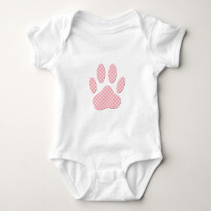 Pink And White Tartan Dog Paw Print Baby Bodysuit