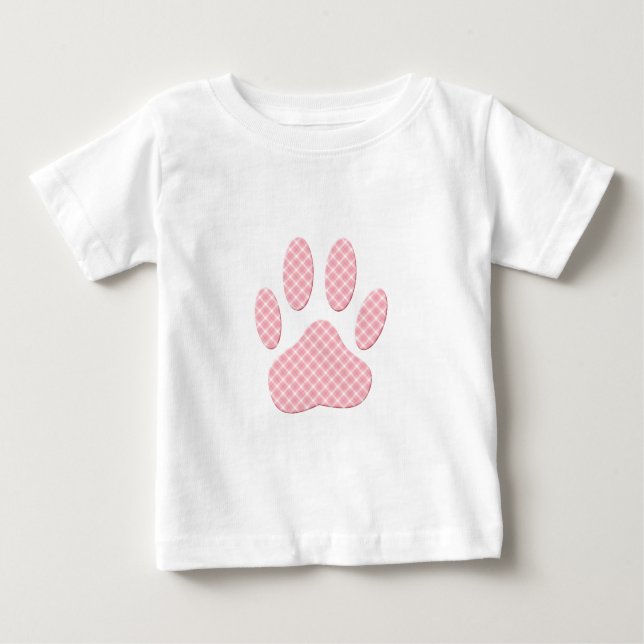Pink And White Tartan Dog Paw Print Baby T-Shirt (Front)