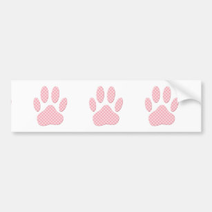 Pink And White Tartan Dog Paw Print Bumper Sticker