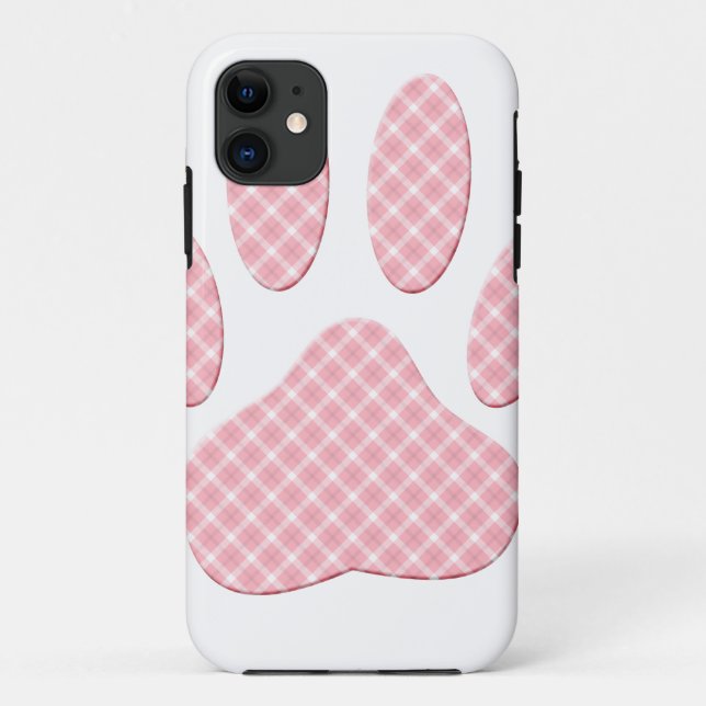 Pink And White Tartan Dog Paw Print Case-Mate iPhone Case (Back)