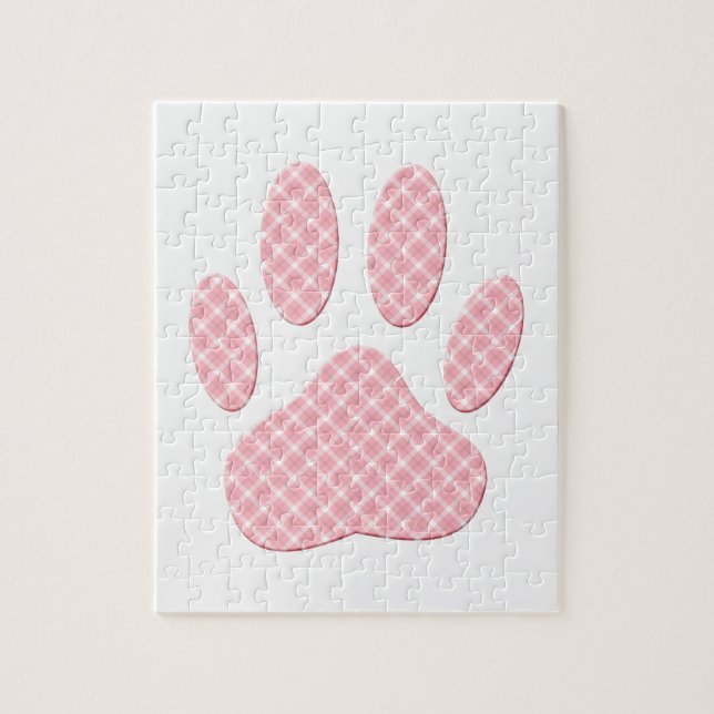 Pink And White Tartan Dog Paw Print Jigsaw Puzzle (Vertical)