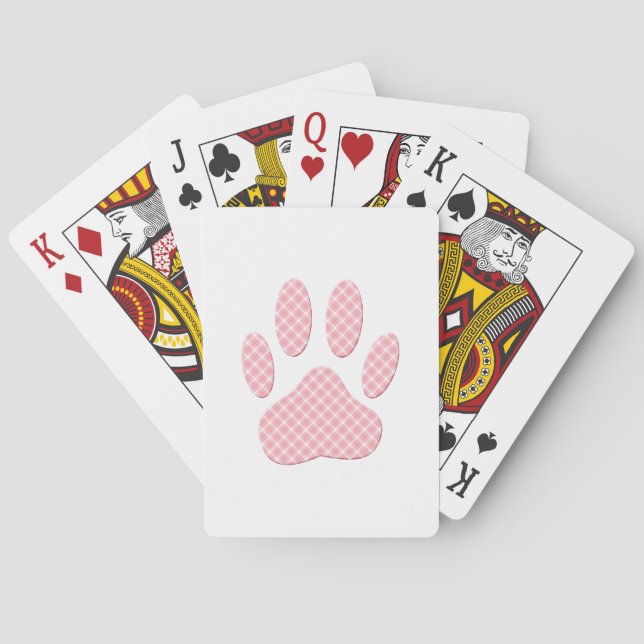 Pink And White Tartan Dog Paw Print Playing Cards (Back)