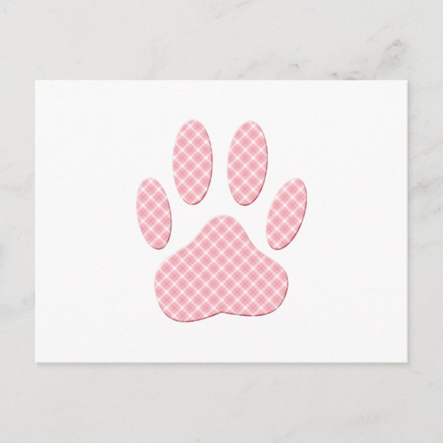 Pink And White Tartan Dog Paw Print Postcard (Front)