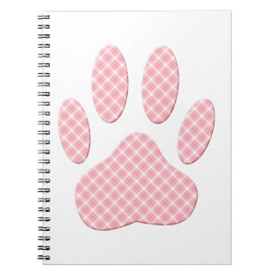 Pink And White Tartan Dog Paw Print Spiral Notebook