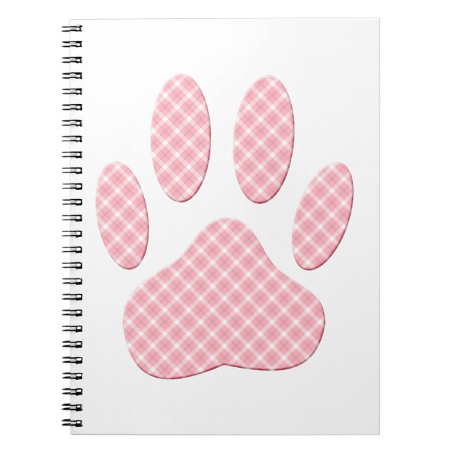 Pink And White Tartan Dog Paw Print Spiral Notebook (Front)