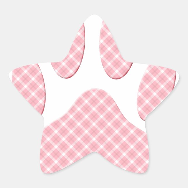 Pink And White Tartan Dog Paw Print Star Sticker (Front)