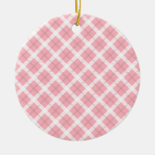 Pink And White Tartan Pattern Ceramic Tree Decoration