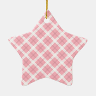 Pink And White Tartan Pattern Ceramic Tree Decoration
