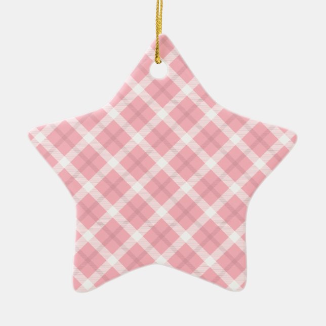 Pink And White Tartan Pattern Ceramic Tree Decoration (Front)