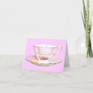 Pink and White Tea Cup with Roses Note Card