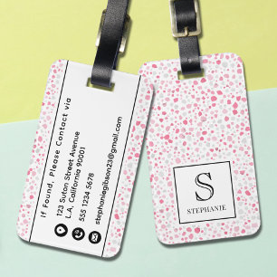 Pink and White Terrazzo Girly Pattern Monogrammed Luggage Tag