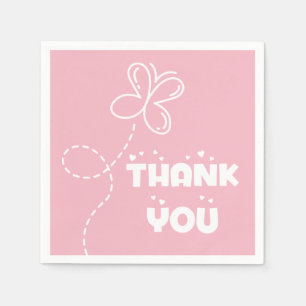 Pink And White Thank You Hearts & Butterfly Napkin