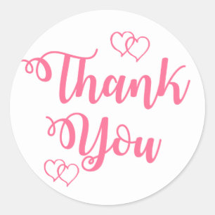 Pink And White Thank You Wedding Party Hearts Classic Round Sticker