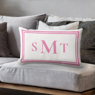 Pink and White Three Letter Monogram Lumbar Cushion