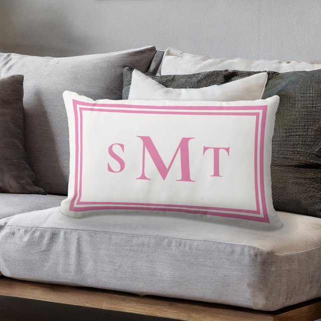 Pink and White Three Letter Monogram Lumbar Cushion (Creator Uploaded)