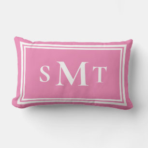 Pink and White Three Letter Monogram Lumbar Cushion