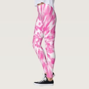 pink and white Tie-dye Leggings