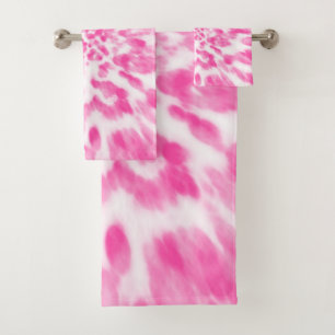 pink and white tie-dyed  bath towel set