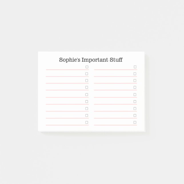Pink and White To Do List | Personalised Post-it Notes (Front)