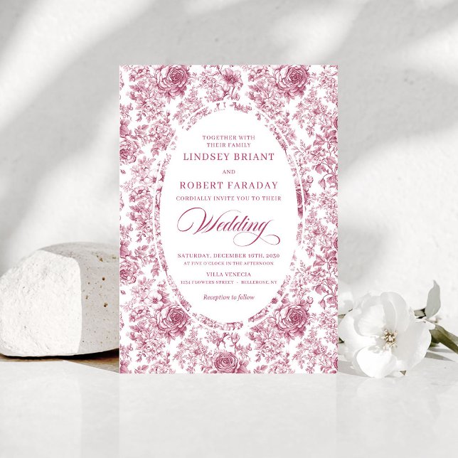 Pink and White Toile Roses Wedding Invitation (Pink and White Toile Roses Wedding Invitation)