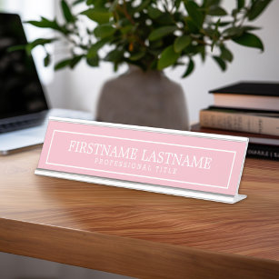 Pink and White Traditional Border Name Title Desk Name Plate