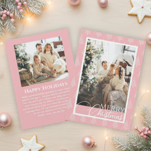 Pink And White Tree Pattern Photo Christmas Holiday Card