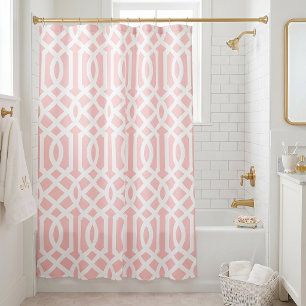 Pink and White Trellis   Editable Colours Shower Curtain