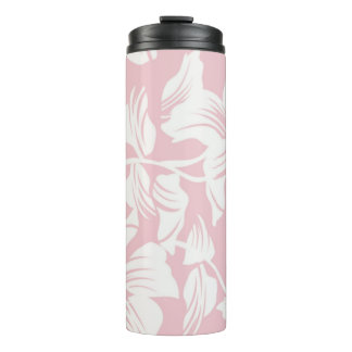 Pink and White Tropical Flower Thermal Tumbler
