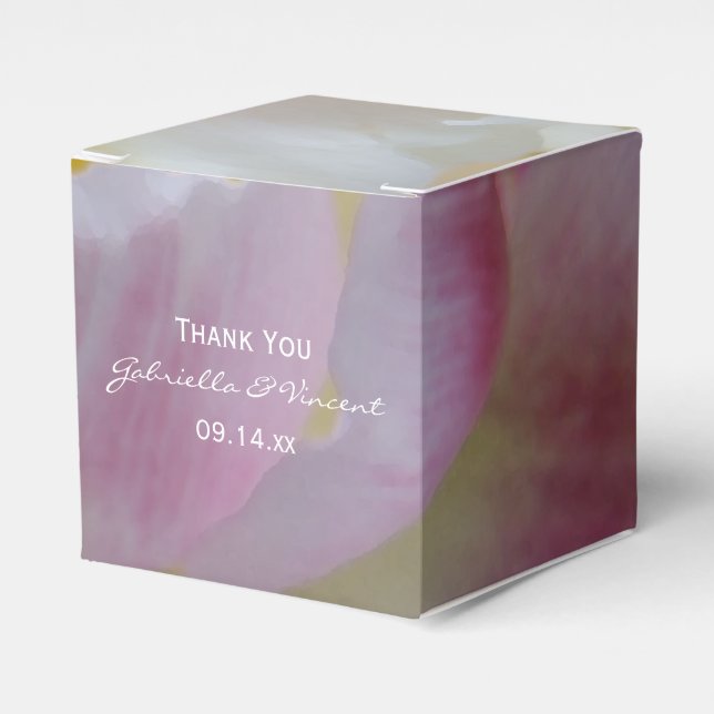 Pink and White Tulip Flower Wedding Favour Box (Front Side)
