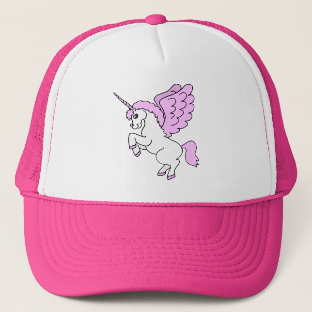 Pink and White Unicorn Graphic Trucker Hat (Front)