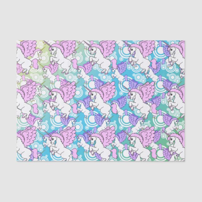Pink and White Unicorn Pattern Design Tissue Paper (Front)