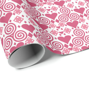 Pink and White Valentine Heart Pattern Wrapping Paper