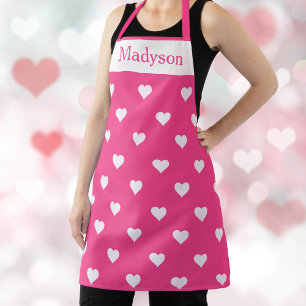 Pink and White Valentine Hearts Custom Apron